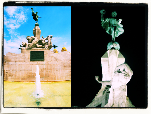 Edmund Müller's baroque marble sculpture in the main plaza of Trujillo Peru