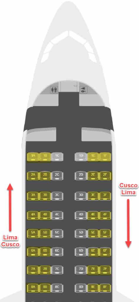 Graphic showing best airline rows and seats for viewing the mountains on the flight between Lima and Cusco