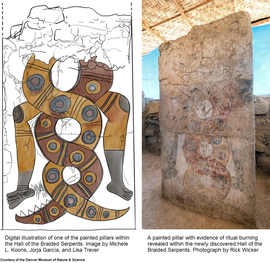 Moche braided serpent mural at Pañamarca archaeological site, Ancash, Peru