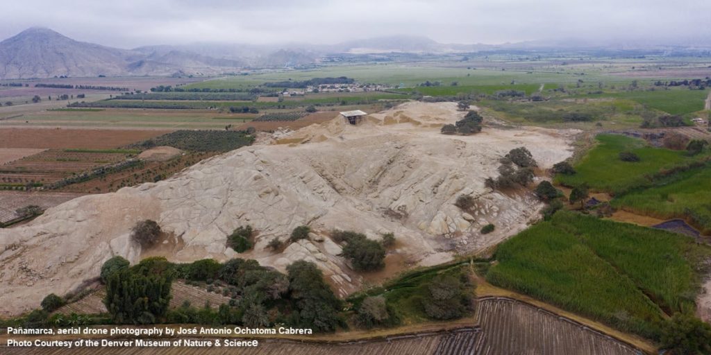 Panoramic view of the Pañamarca Moche archaeological site in Ancash, Peru