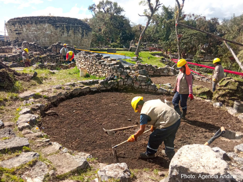 Restoration work at the archaeological site of Kuelap, in Amazonas, Peru